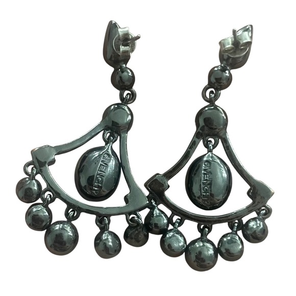 Givenchy Vintage Chandelier Earrings Gunmetal Purple Green Rhinestone Dangle 2" - Picture 2 of 10